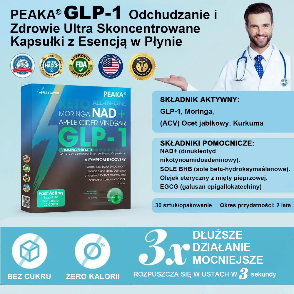 Oficjalny autoryzowany sklep PEAKA® GLP-1 Slimming & Health Ultra Concentrated Essence Liquid Pearls - NAD+ Moringa & ACV & Keto BHB (✅szybkie, długotrwałe, leczące cukrzycę, otyłość i choroby układu krążenia) - ⚡Opracowane przez Obesity Society