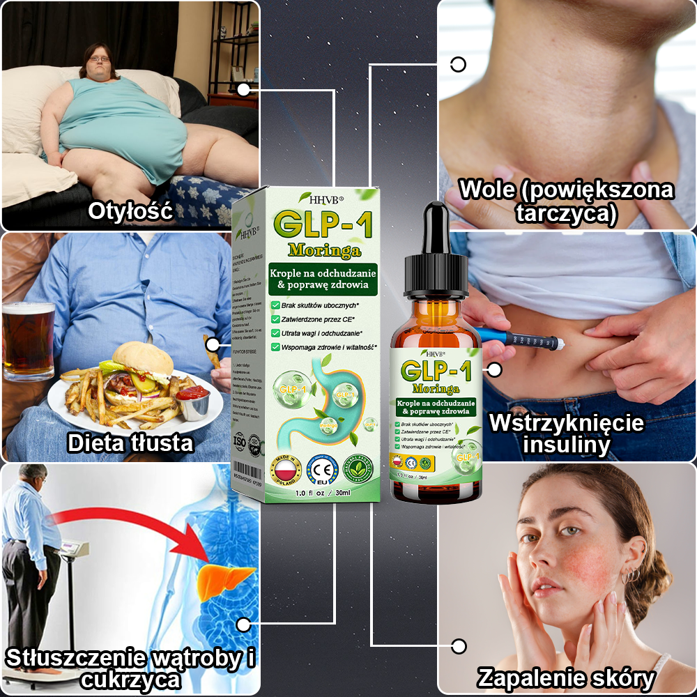 HHVB® GLP-1 Krople odchudzające wzmacniające zdrowie👨⚕️ (Spalacz tłuszczu klasy spożywczej - Opracowany przez Polskie Towarzystwo Walki z Otyłością)
