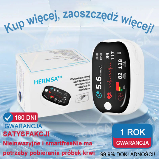 【OFFICIAL STORE】HERMSA Precyzyjne wielofunkcyjne nieinwazyjne urządzenie medyczne (do pomiaru stężenia glukozy we krwi, nasycenia tlenem i ciśnienia krwi) [Dokładność 99,9%].🔥🔥